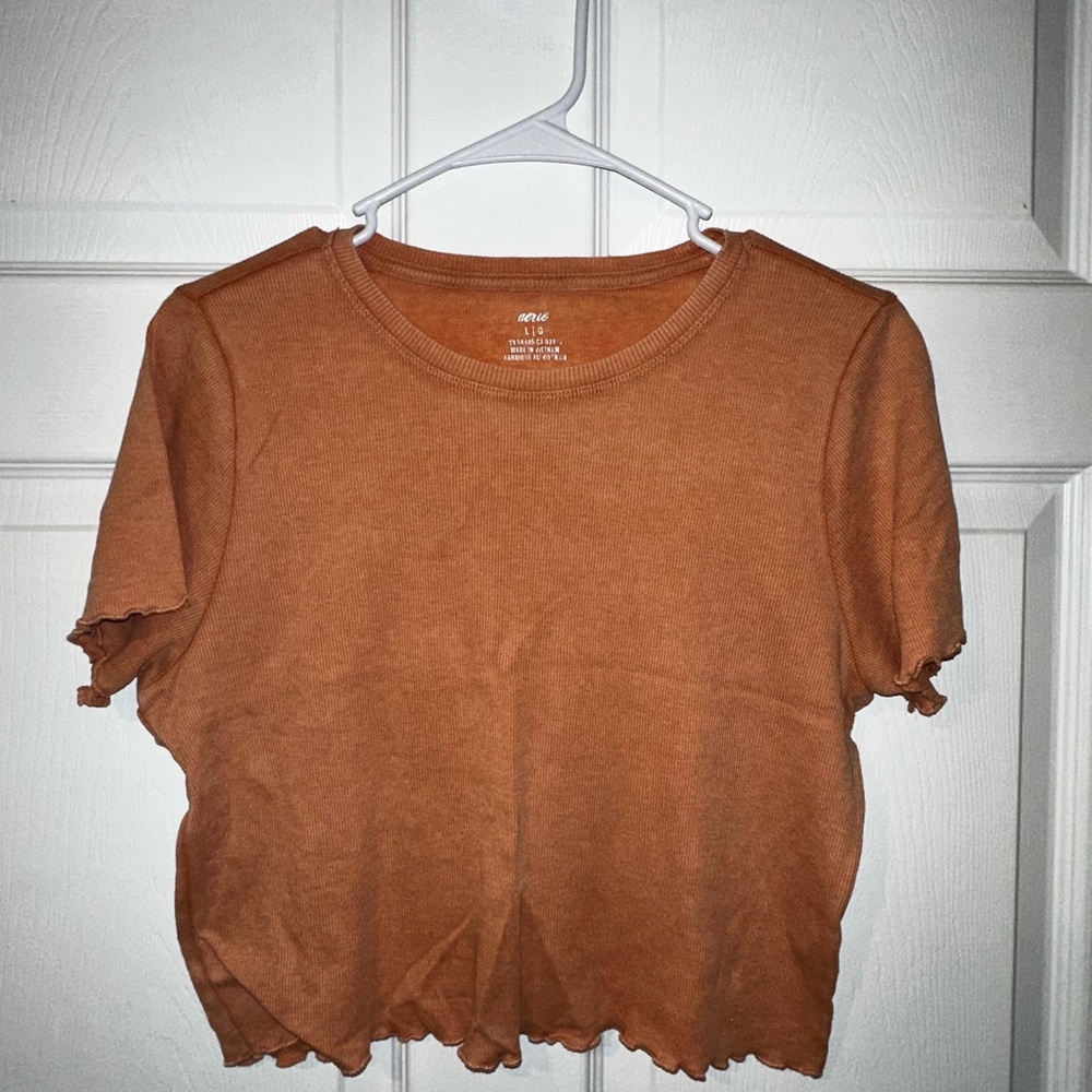 Aerie Burnt Orange Ruffle Crop Top